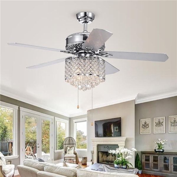 Warehouse of Tiffany CFL-8316CH 52 in. Deidor 3-Light Indoor Hand Pull  Chain Ceiling Fan; Chrome